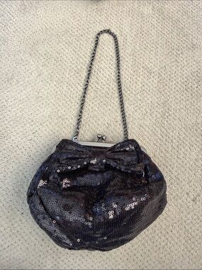 Betsey Johnson Black Sequin Bow Chain-Handle Wristlet
